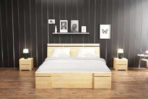 Łóżko drewniane sosnowe z szufladami Skandica SPARTA Maxi & DR / 120x200 cm, kolor orzech