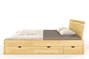 Łóżko drewniane sosnowe z szufladami Skandica SPARTA Maxi & DR / 200x200 cm, kolor orzech
