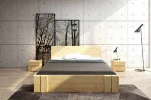 Łóżko drewniane sosnowe z szufladami Skandica VESTRE Maxi & DR / 120x200 cm, kolor orzech