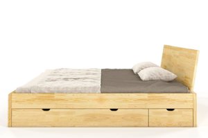 Łóżko drewniane sosnowe z szufladami Skandica VESTRE Maxi & DR / 140x200 cm, kolor palisander