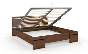 Łóżko drewniane sosnowe ze skrzynią na pościel Skandica SPARTA Maxi & ST / 140x200 cm, kolor orzech