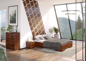Łóżko drewniane sosnowe ze skrzynią na pościel Skandica SPECTRUM Maxi & Long ST (długość + 20 cm) / 140x220 cm, kolor orzech