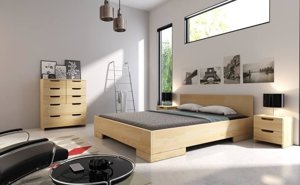 Łóżko drewniane sosnowe ze skrzynią na pościel Skandica SPECTRUM Maxi & Long ST (długość + 20 cm) / 160x220 cm, kolor palisander