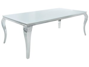 MODERN BAROCK elegancki stół do jadalni w stylu glamour z białym blatem i srebrnymi nogami 180 cm