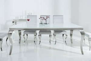 MODERN BAROCK elegancki stół do jadalni w stylu glamour z białym blatem i srebrnymi nogami / 200 cm
