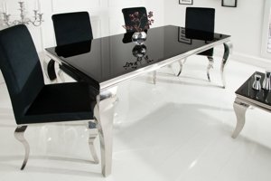 MODERN BAROCK elegancki stół do jadalni w stylu glamour z czarnym blatem i srebrnymi nogami 180x90 cm cm