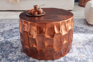 Miedziany stolik kawowy ORGANIC ORIENT z młotkowanego aluminium / 53x35x53 cm