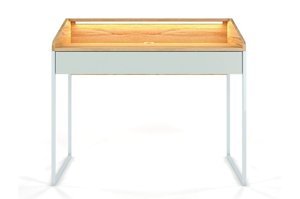 Nowoczesne biurko Dancan FINKA z oświetleniem / blat Jesion Górski + szuflada Pastel Green + stelaż szary