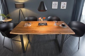 Nowoczesny drewniany stół MAMMUT na metalowych nogach / 140x90 cm, dzika akacja