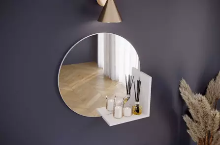 Okrągłe białe lustro z półką Skandica LUCIJA  / średnica 60 cm