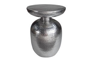 Srebrny stolik kawowy ORIENT z młotkowanego aluminium / 36x47x36 cm