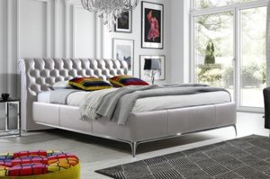 Stylowe łóżko tapicerowane do sypialni MORINO z zagłówkiem w stylu Chesterfield. Obniżka ceny!