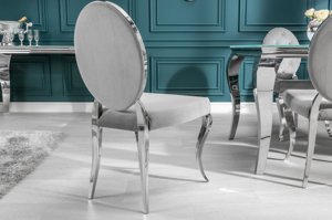 Szare krzesło tapicerowane MODERN BAROCK z okrągłym oparciem w stylu glamour / zestaw 2 krzeseł