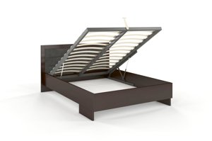 Tapicerowane łóżko drewniane - bukowe Visby KALMAR High BC (Skrzynia na pościel) / 200x200 cm, kolor orzech, zagłówek Casablanca 2303