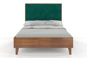 Tapicerowane łóżko drewniane bukowe Visby FRIDA z wysokim zagłówkiem / 120x200 cm, kolor naturalny, zagłówek French Velvet 652