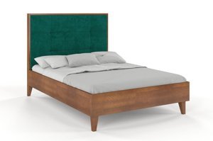 Tapicerowane łóżko drewniane bukowe Visby FRIDA z wysokim zagłówkiem / 120x200 cm, kolor palisander, zagłówek French Velvet 652