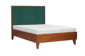 Tapicerowane łóżko drewniane bukowe Visby FRIDA z wysokim zagłówkiem / 140x200 cm, kolor biały, zagłówek French Velvet 666