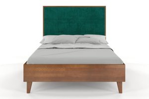 Tapicerowane łóżko drewniane bukowe Visby FRIDA z wysokim zagłówkiem / 140x200 cm, kolor biały, zagłówek French Velvet 675