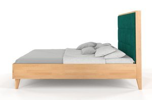 Tapicerowane łóżko drewniane bukowe Visby FRIDA z wysokim zagłówkiem / 140x200 cm, kolor orzech, zagłówek French Velvet 652