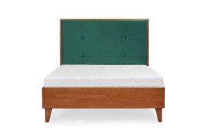 Tapicerowane łóżko drewniane bukowe Visby FRIDA z wysokim zagłówkiem / 140x200 cm, kolor orzech, zagłówek French Velvet 663