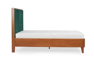 Tapicerowane łóżko drewniane bukowe Visby FRIDA z wysokim zagłówkiem / 140x200 cm, kolor palisander, zagłówek French Velvet 658