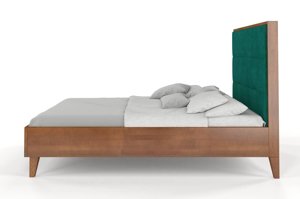 Tapicerowane łóżko drewniane bukowe Visby FRIDA z wysokim zagłówkiem / 160x200 cm, kolor biały, zagłówek French Velvet 658