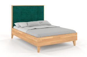 Tapicerowane łóżko drewniane bukowe Visby FRIDA z wysokim zagłówkiem / 160x200 cm, kolor naturalny, zagłówek French Velvet 659