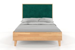 Tapicerowane łóżko drewniane bukowe Visby FRIDA z wysokim zagłówkiem / 200x200 cm, kolor orzech, zagłówek French Velvet 658