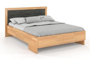 Tapicerowane łóżko drewniane - bukowe Visby KALMAR High BC (Skrzynia na pościel) / 120x200 cm, kolor naturalny, zagłówek Casablanca 2301