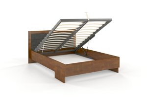 Tapicerowane łóżko drewniane - bukowe Visby KALMAR High BC (Skrzynia na pościel) / 120x200 cm, kolor naturalny, zagłówek Casablanca 2301