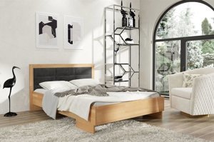 Tapicerowane łóżko drewniane - bukowe Visby KALMAR High BC (Skrzynia na pościel) / 120x200 cm, kolor naturalny, zagłówek Casablanca 2314
