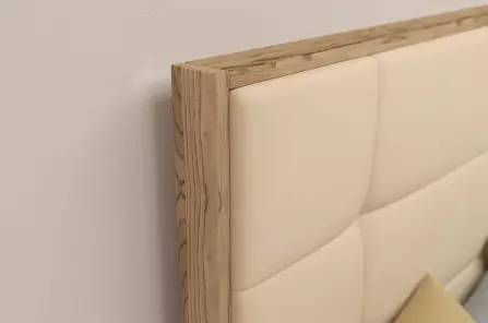 Tapicerowane łóżko drewniane dębowe Visby FRIDA z wysokim zagłówkiem