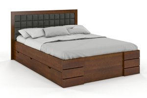 Tapicerowane łóżko drewniane - sosnowe Visby Gotland High Drawers (z szufladami)