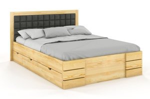 Tapicerowane łóżko drewniane - sosnowe Visby Gotland High Drawers (z szufladami)