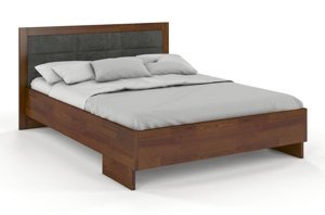 Tapicerowane łóżko drewniane - sosnowe Visby KALMAR High & Long (długość + 20 cm) / 200x220 cm, kolor orzech, zagłówek Casablanca 2303