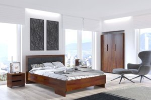 Tapicerowane łóżko drewniane - sosnowe Visby KALMAR High & Long (długość + 20 cm)