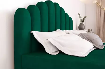 Tapicerowane łóżko kontynentalne DONA z zagłówkiem typu muszelka