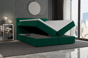 Tapicerowane łóżko kontynentalne SOFIA z zagłówkiem z pionowymi przeszyciami
