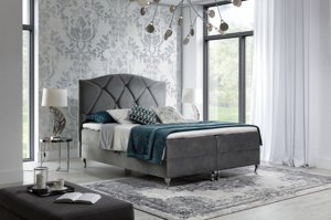Tapicerowane łóżko kontynentalne do sypialni BRACCIANO w stylu glamour
