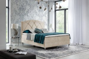 Tapicerowane łóżko kontynentalne do sypialni BRACCIANO w stylu glamour. Obniżka ceny!