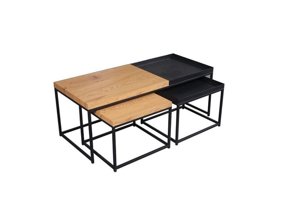 Zestaw stolików do kawy LOFT w stylu industrialnym z czarnymi elementami