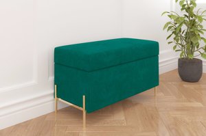 Zielona tapicerowana ławka Dancan BORGO z pojemnikiem, na złotych metalowych nogach - Promocja!