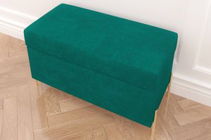 Zielona tapicerowana ławka Dancan BORGO z pojemnikiem, na złotych metalowych nogach - Promocja!